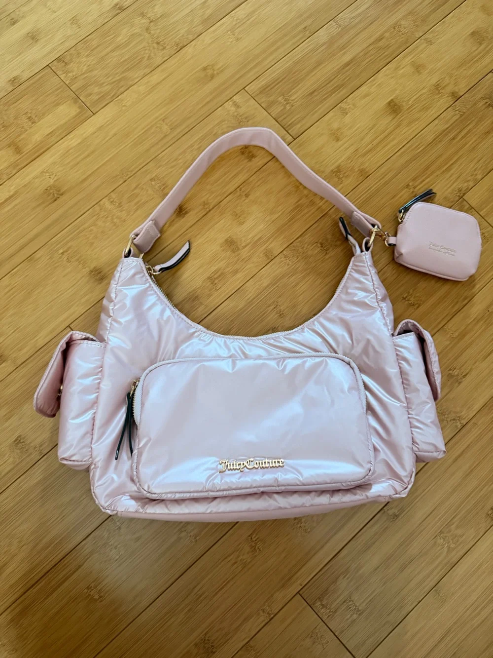 Juicy Couture Light Pink Nylon Shoulder Bag with Coin Pouch